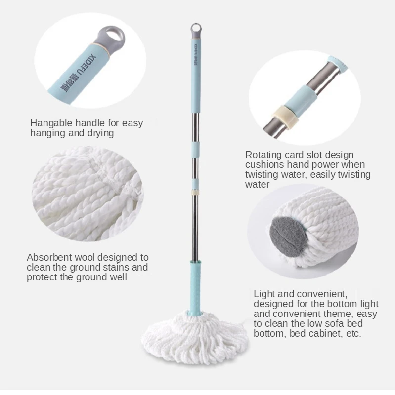 Squeeze Mop Store for Wash Floor Lazy Kitchen Wring Spin Home Help Self Wet Hand Free Window Cleaner Round