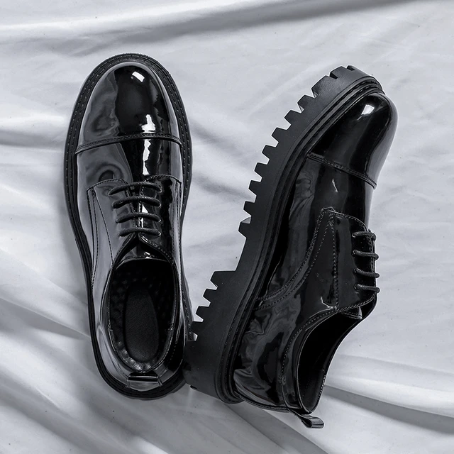 British Leather Shoes Men Office Casual High Platform Patent Leather Shoes Male Harajuku Korean Streetwear Vintage Wedding Shoes AliExpress