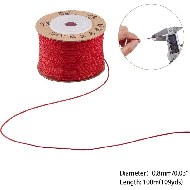 1Roll 100m/roll 0.8mm Nylon Thread Cord Bracelet String Chinese Knotting Cord Red Thread Beading Braided Ornament for DIY