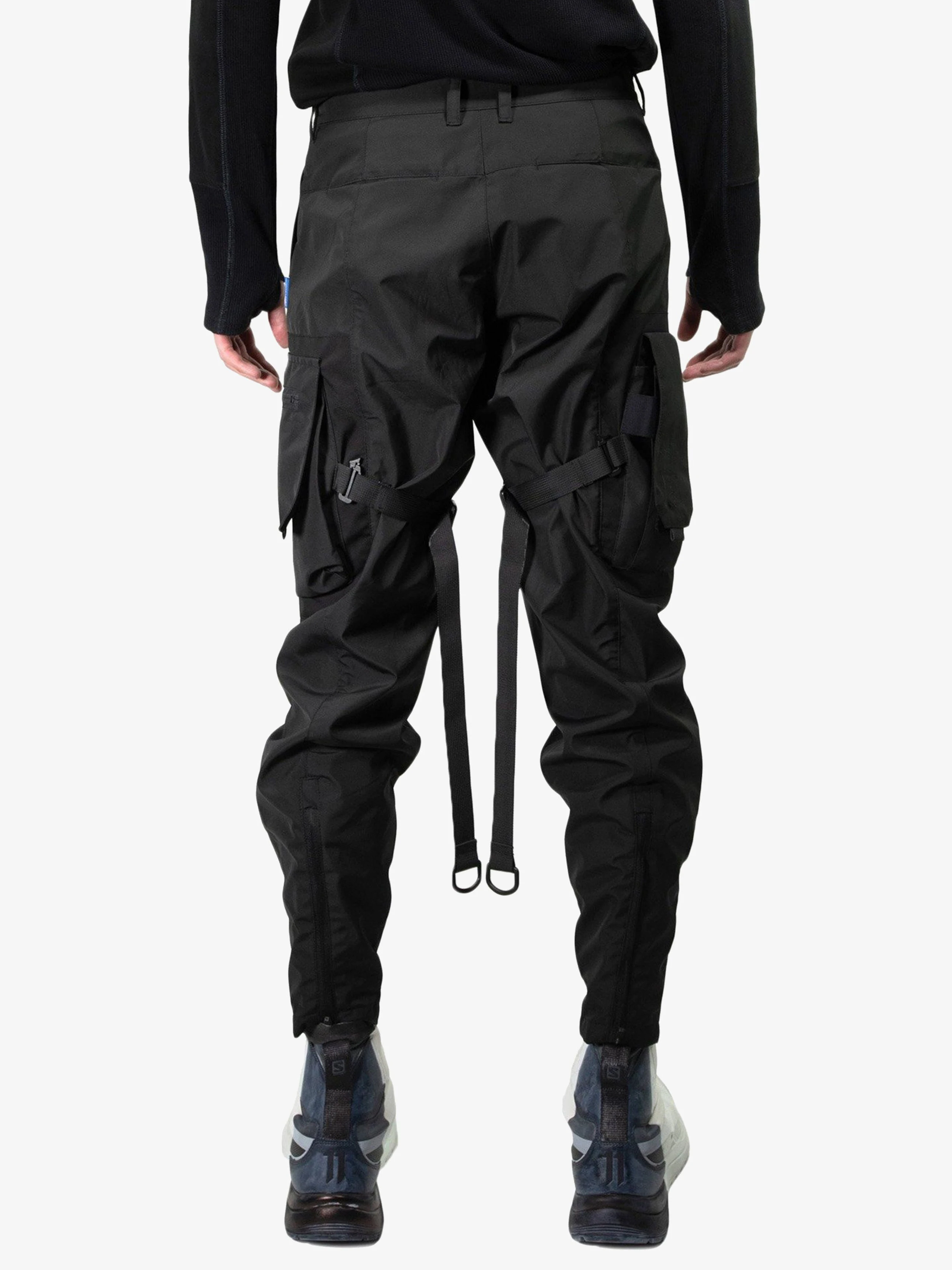 補強されたlusion18aw機能防水ブラックカーゴパンツ、ストラップ付き大きなポケット付きtechwear darkwear trouer