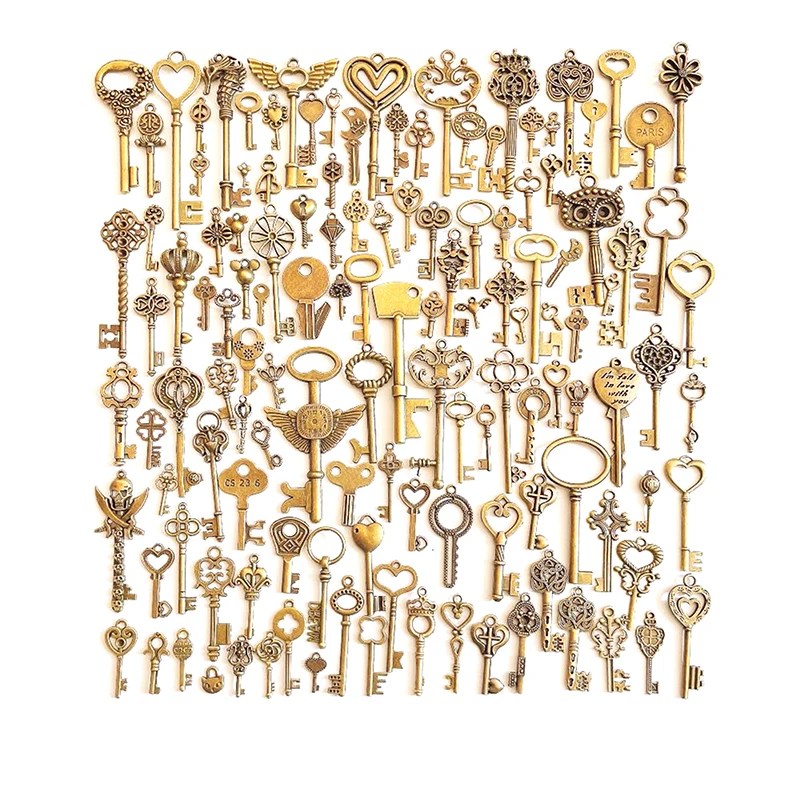 4-125Pcs Mixed Small Keys Charms Pendant Necklace Jewelry Making DIY Handmade Craft Decoration Vintage Bronze Metal Love Key