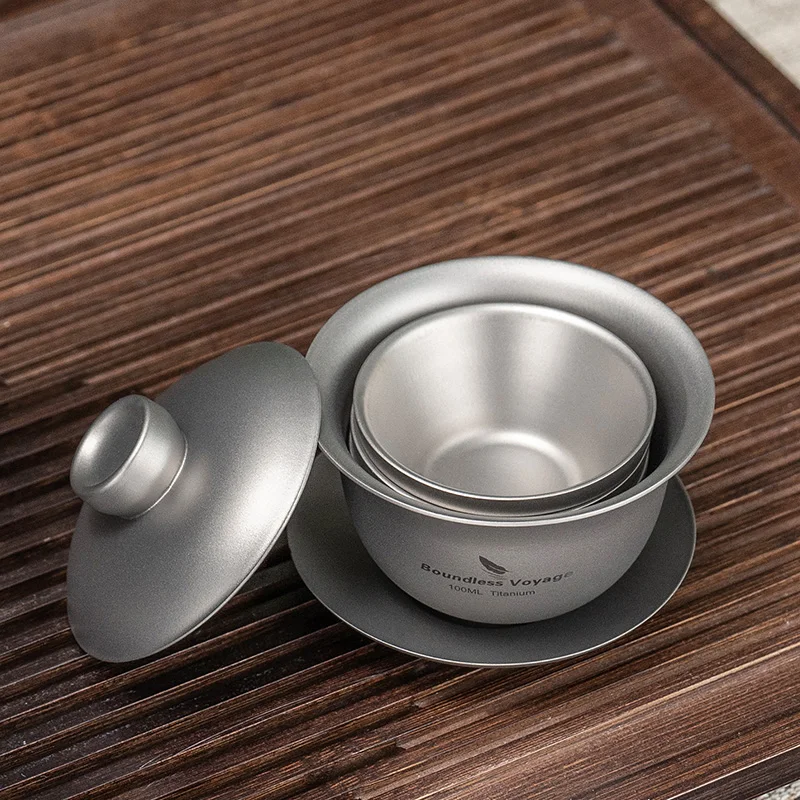 Boundless Voyage 100 ml Titan Gaiwan Traditionelles chinesisches Kung-Fu-Teeset mit Deckel Hitzebeständige doppelwandige Teeschüssel