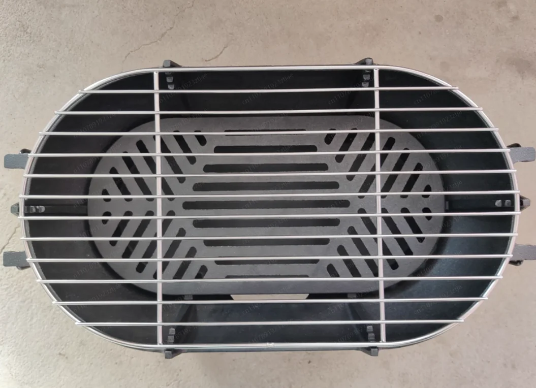 

Jmz-Cast Iron Barbecue Grill, Oval Charcoal, Portable, Multi-Functional Oven, Durable, Outdoor