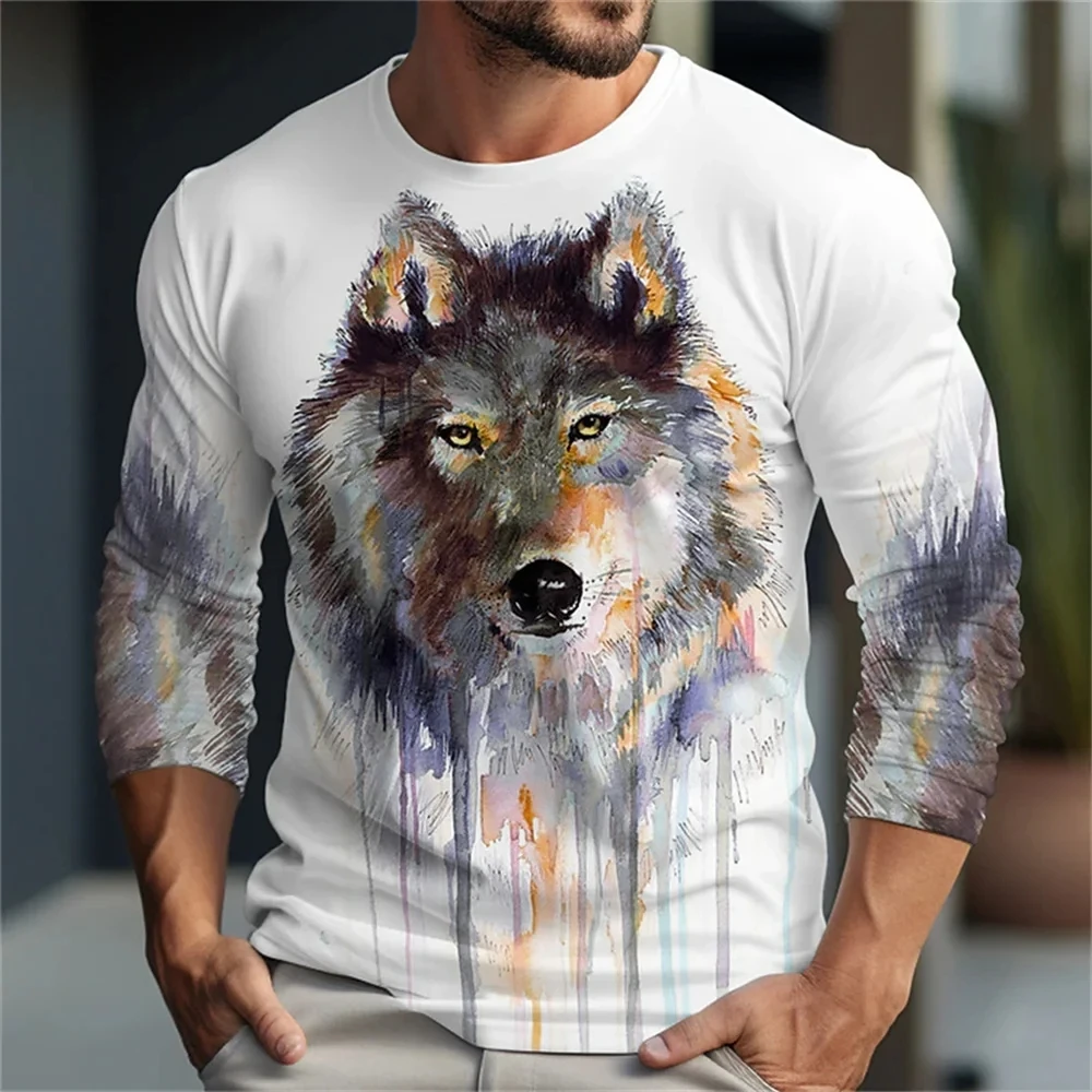 Summer Fashion Fun The Wolf Picture T Shirts For Men Casual 3D Print Tees Hip Hop Personality Round NecCk Short Sleeve Tops