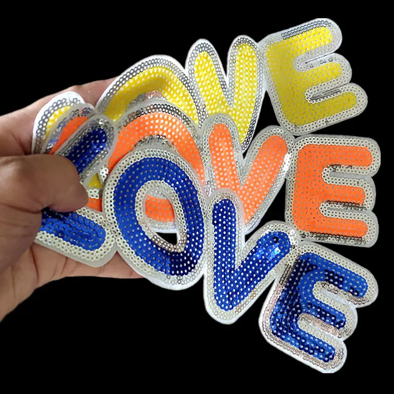 Clothing Women Shirt Top Diy Letter Patch LOVE Sequins deal with it T-shirt girls Iron on Patches for clothes Stickers