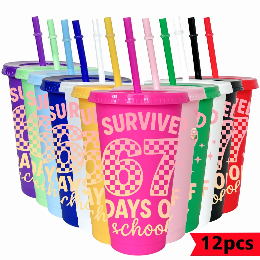 

12Pcs/pack checkerboard 67 patterns 26oz colorful plastic tumbler birthday party drinking utensils homecoming water cup