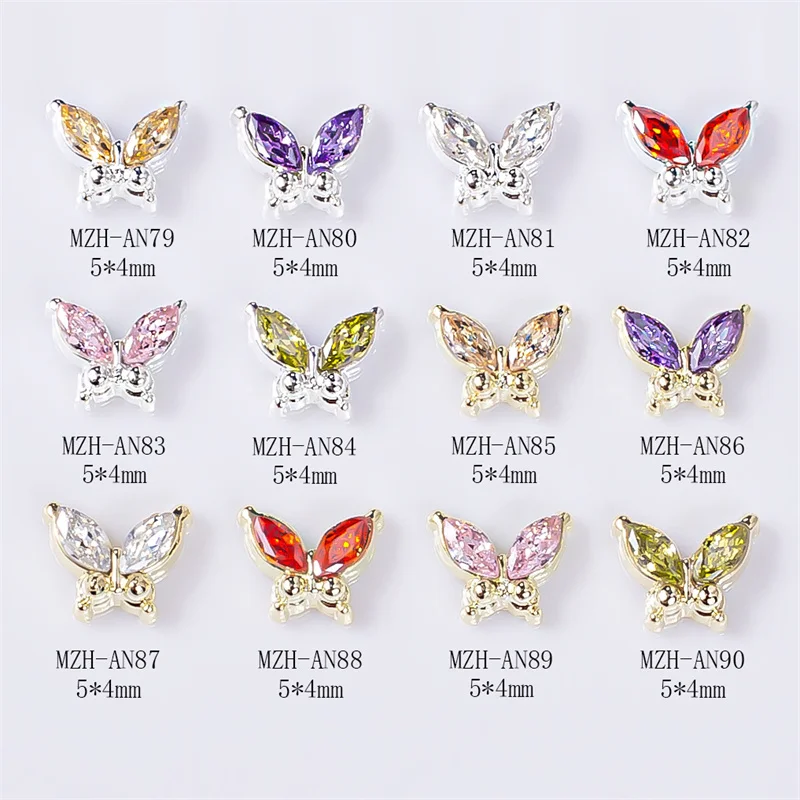 

10PCS/Lot Alloy Nail Art Charms Butterfly Shape Stone Gems Nail Art Accessories Metal Ornaments Jewelry For Manicure Nail Parts