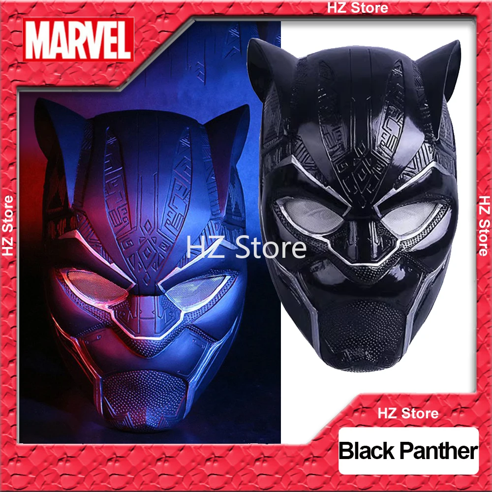 

Marvel Black Panther Helmet 2018 Gold Black Superhero LED Glowing Eyes Helmet Halloween Cosplay Mask Party Props