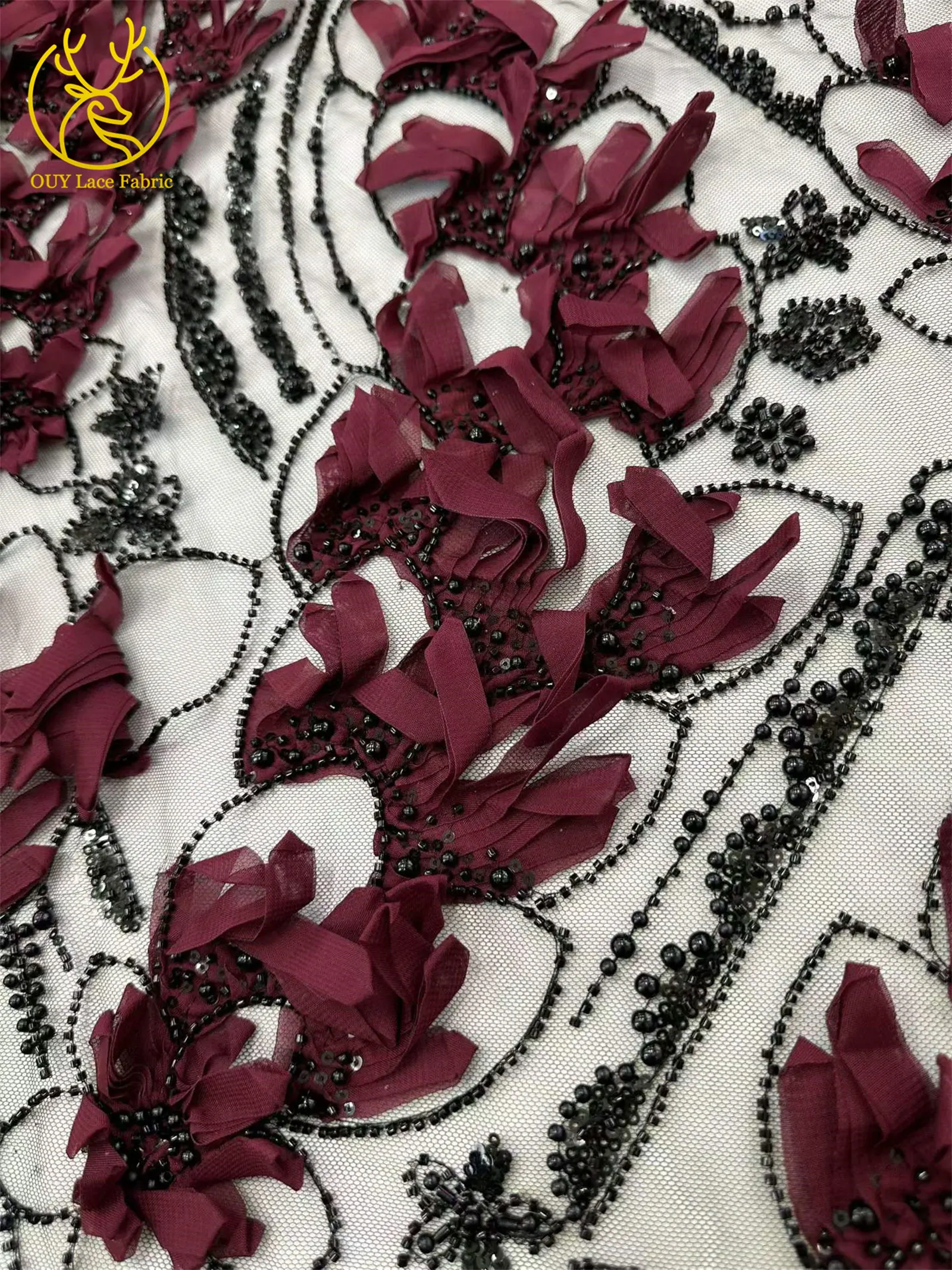 3D Nigerianischer Mesh-Tüll-Spitzenstoff 2026 Hochwertiger Afrikanischer Pailletten-Perlen-Spitzenstoff für Damen-Abendkleider zum Nähen – Detail 6