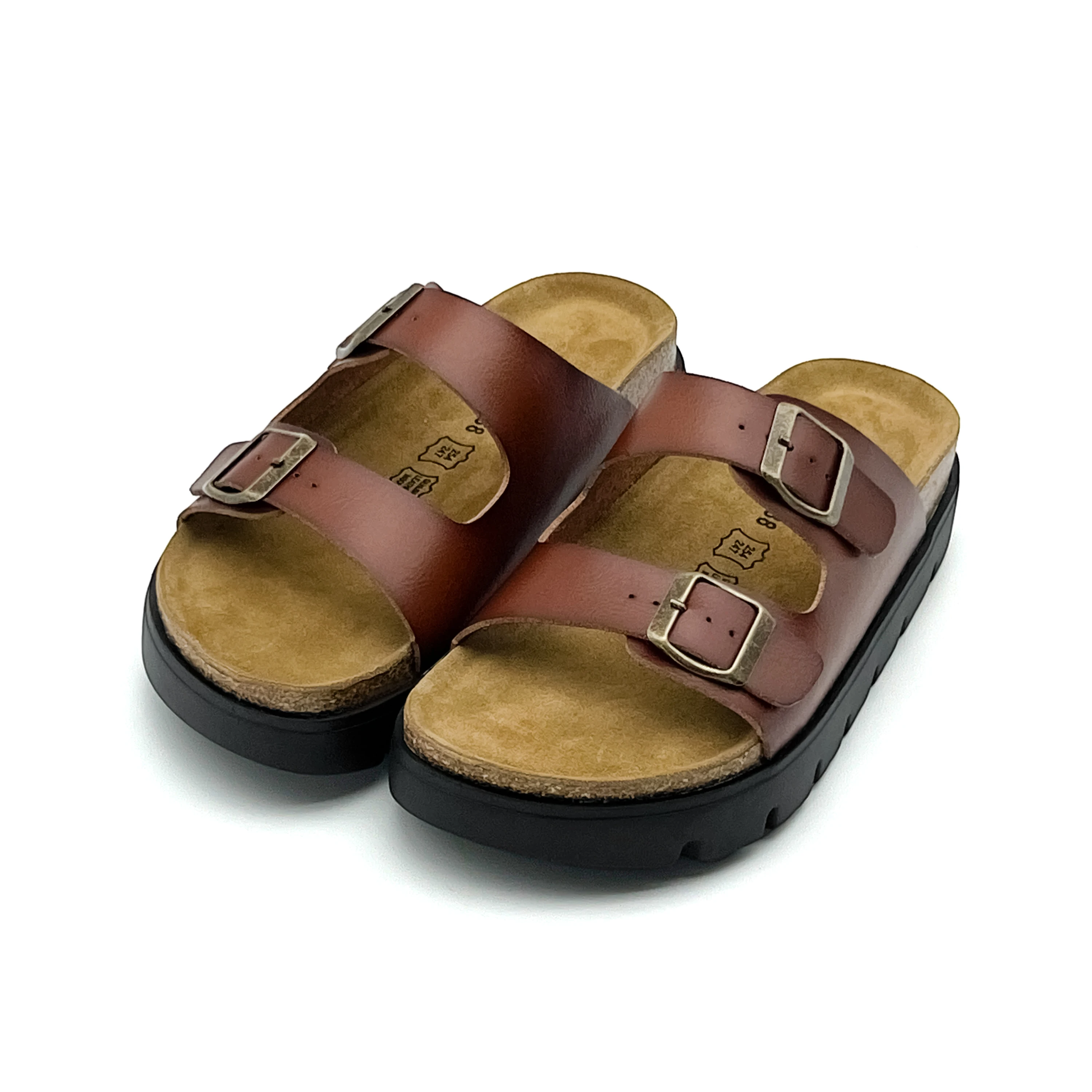 Unisex Platform Slide Sandals Arch Support Cork Latex Memory Foam Footbed Double Buckles Non-Slip Summer Slides for Women Men