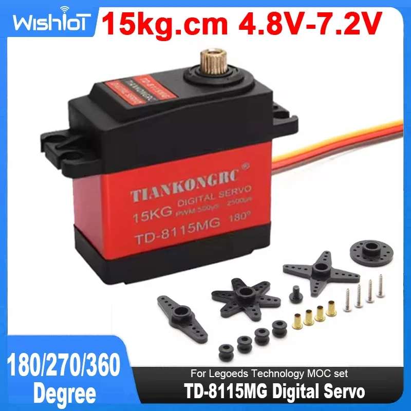 Servo Digital de TD-8115MG, engranaje de Metal resistente al agua de 15kg, alto Torque, ángulo de 180/270/360 para coche de Control remoto RC, modelo de vehículo de juguete