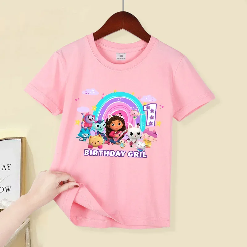 

Gabby Dollhouse Children's Polyester T-shirt Girls Cartoon Summer Casual Tops Anime Party Birthday Number Print Tees Kids Gifts