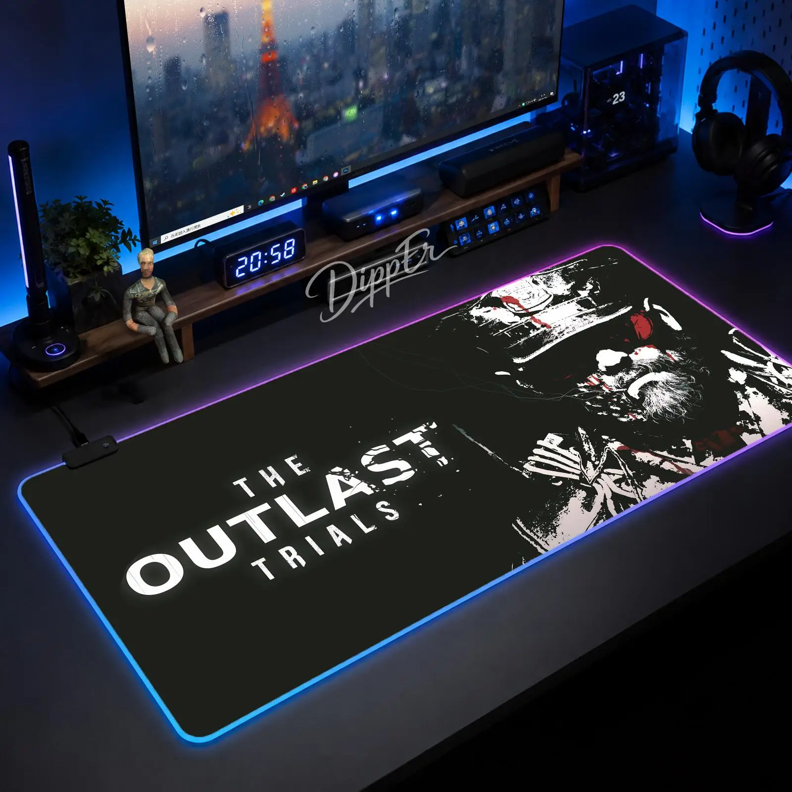 

A-The Outlast Trials Mouse Pad Large Size LED Glowing Table Pad XXL Gaming Non-slip Rubber Mat With Backlight