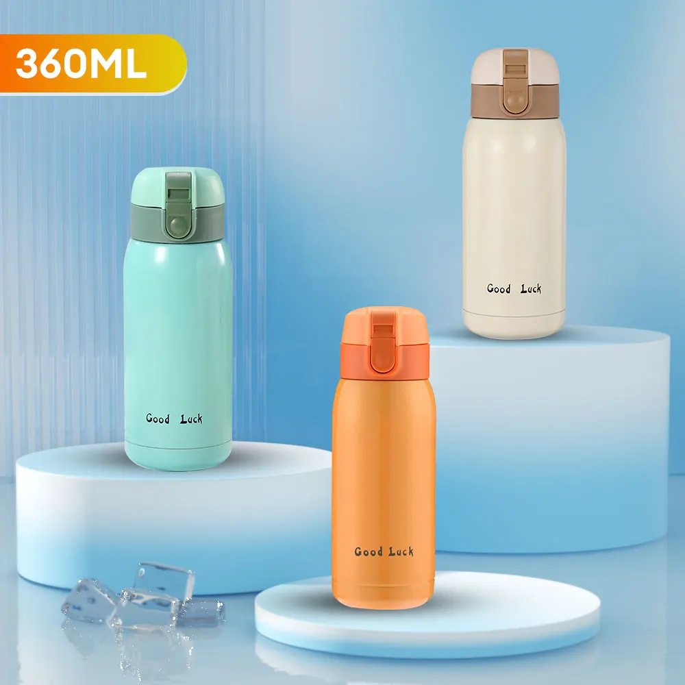 360ML Thermos Cup Bouncing Cover Pocket Cup Stainless Steel Thermal Coffee Mug Vacuum Flask Insulated Hot Water Bottle Kids Gift