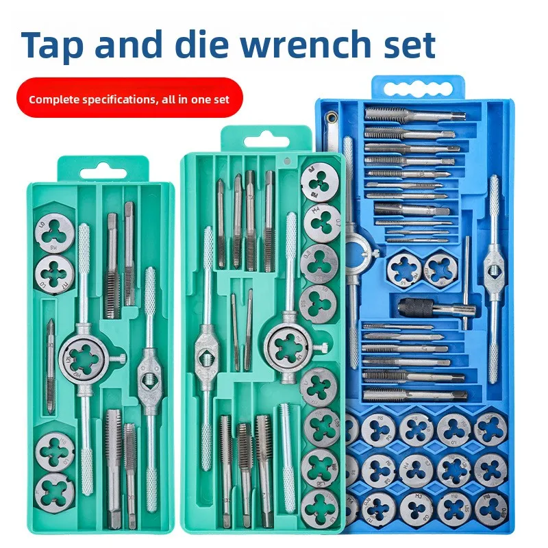

Набор ручных метчиков и плашек с сверлами, развертками и рукоятками для нарезания резьбы, набор инструментов для самостоятельной работы, прочная сталь
