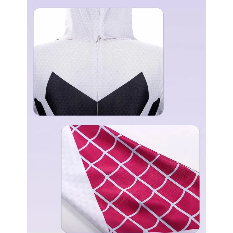 New LYCRA Fabric High Stretch Jumpsuit Gwen Stacy Spider Gwen Cosplay Costumes for Women Tights Halloween Party Detached Mask
