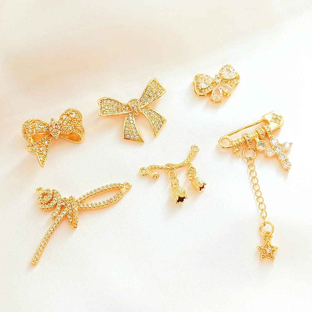 

Латунное покрытие, золотой циркон, инкрустированный узлом-бабочкой, кулон с розой и кисточкой, сделай сам, изготовление ювелирных изделий, ожерелье, браслет, аксессуары для одежды