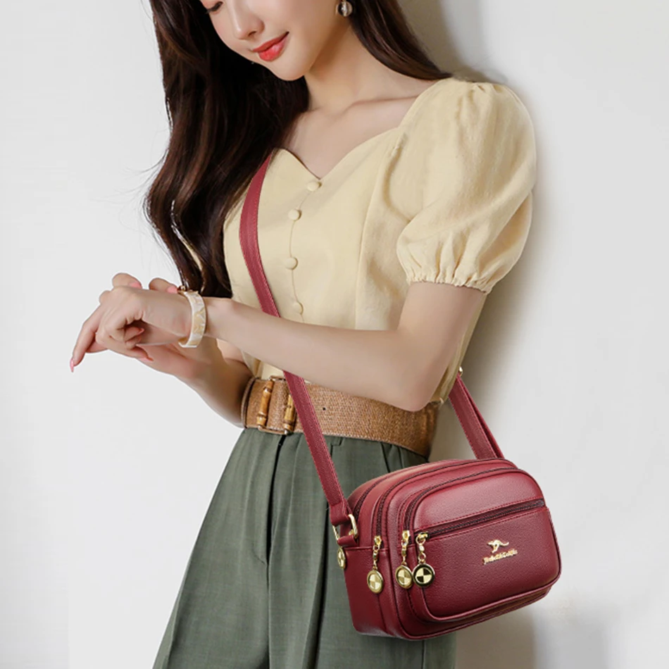 Fashion Shoulder Messenger Bag for Women High Quality Multi-pocket Soft Leather Purses and Handbags Luxury Ladies Crossbody Bags