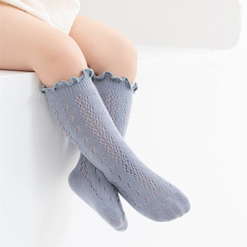 3 Pairs Baby Girls Socks Summer Solid Lace Knee High Frilly Sock Infant Newborn Soft Cotton Long Mesh Socken