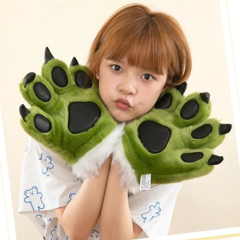 Fluffy Simulation Tiger Leopard Panda Paw Plush Glove Padded Hand Warmer Animal Stuffed Toys for Halloween Cosplay Costume Glove