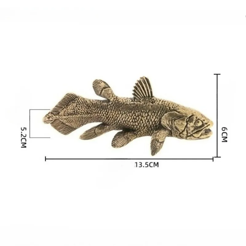 Brass Coelacanth Figurine Large Marine Life Ornament Solid Copper Craft Metal Collection Home Decor Living Room Desk Decoration