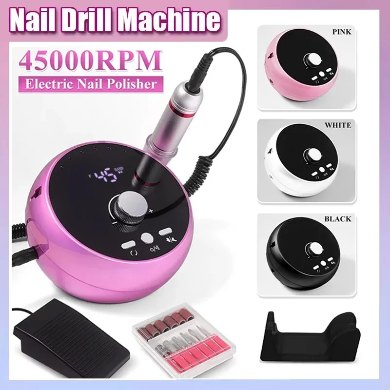 

Professional Electric Nail Drill Machine 45000RPM Manicure Sander White/Pink/Purple Cuticle Gel Removal Kit for Salons And Home