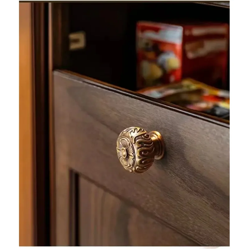 Vintage Floral Carved Cabinet Knobs Round Zinc Alloy Drawer Pulls Retro Furniture Handle for Wardrobe Cupboard Doo