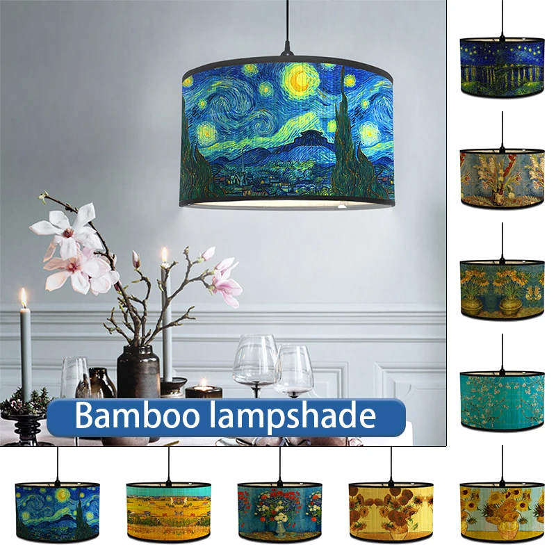 Seaside Scenery Lamp Shade Bamboo Art Crafts Light Shade Bar Cafe Home Homestay Retro Landscape Chandelier Decor