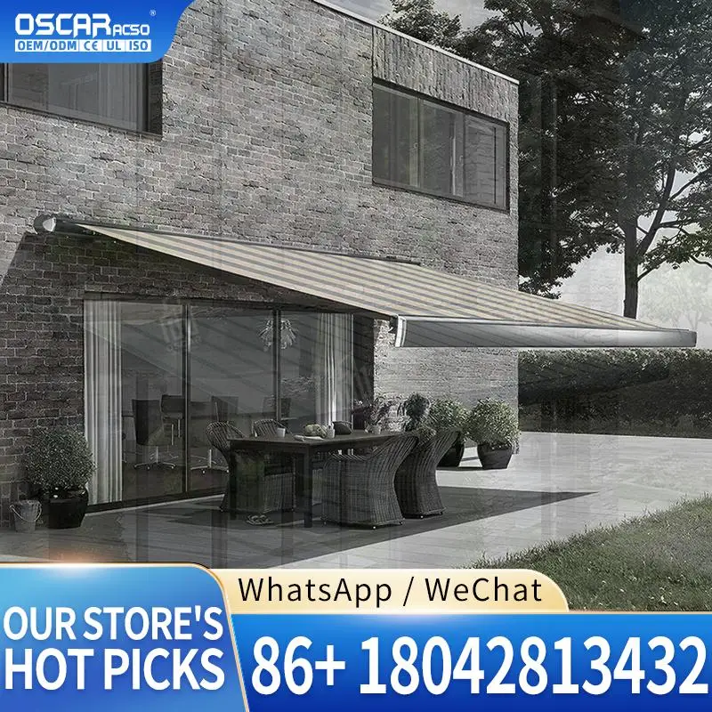 Motor Luxury Patio Outdoor Electric Retractable Foldable Full Cassette Awning With LED Lights Retractable Awning