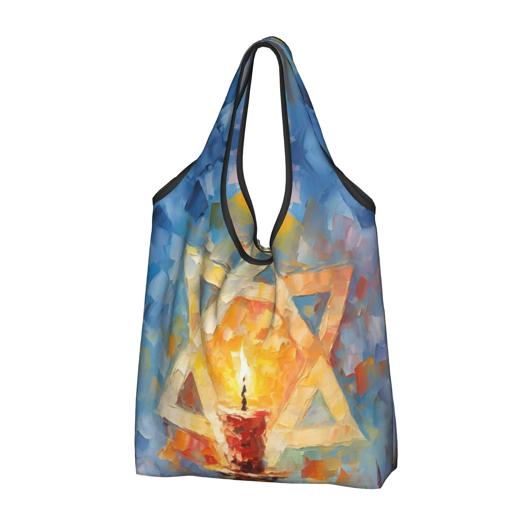 Kawaii Israel Star of David  Shopping Tote Bag Portable Candle Groceries Shoulder Shopper Bag