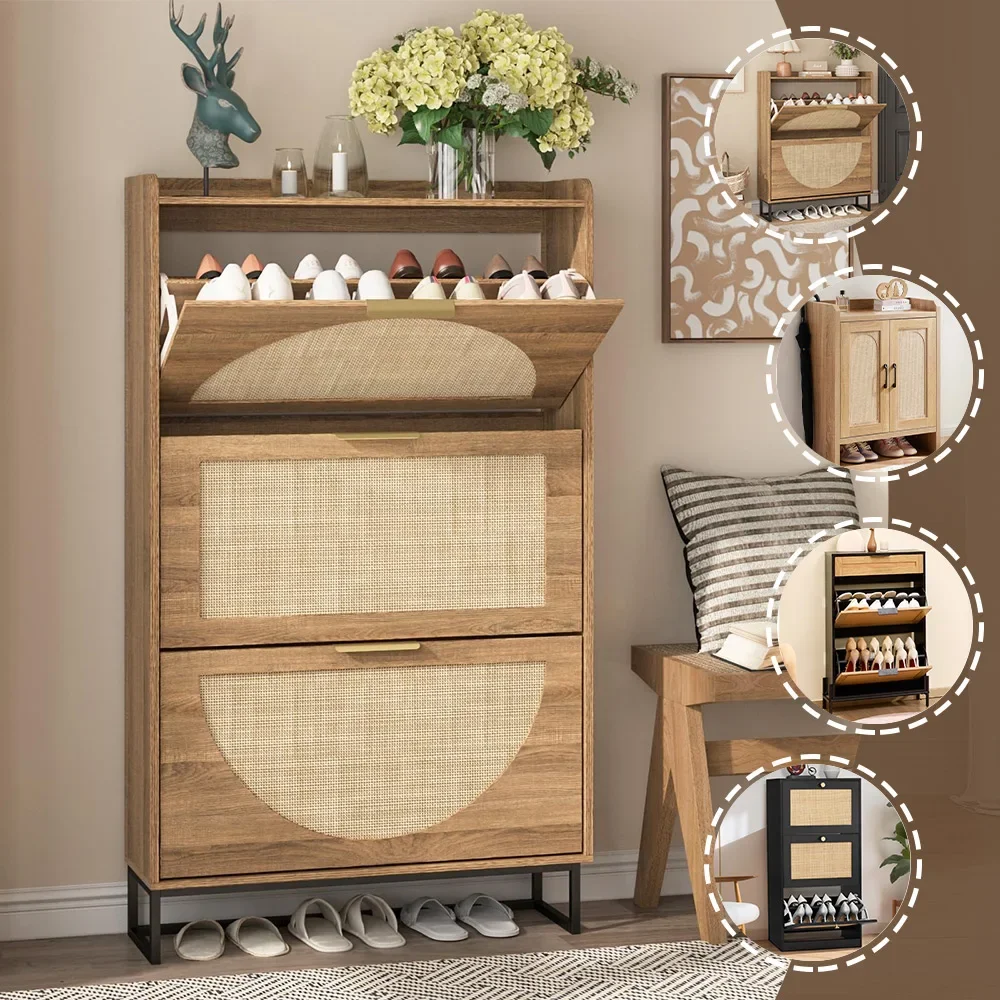 

Furniture Modern Narrow Ultra-thin Shoe Cabinet 4 Flip Drawers Furniture Bamboo Hidden Shoe Rack Storage Device
