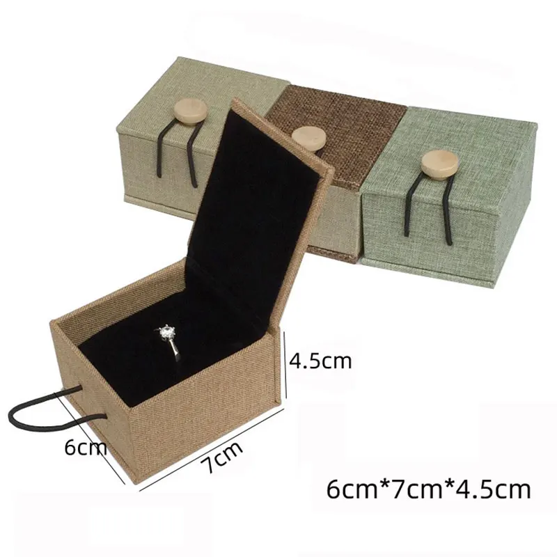 12pcs/Lot Classical Linen Wooden Buckle Jewelry Square Box For Pendant Buddha Bead Bracelet Necklace Gift Packaging Cases