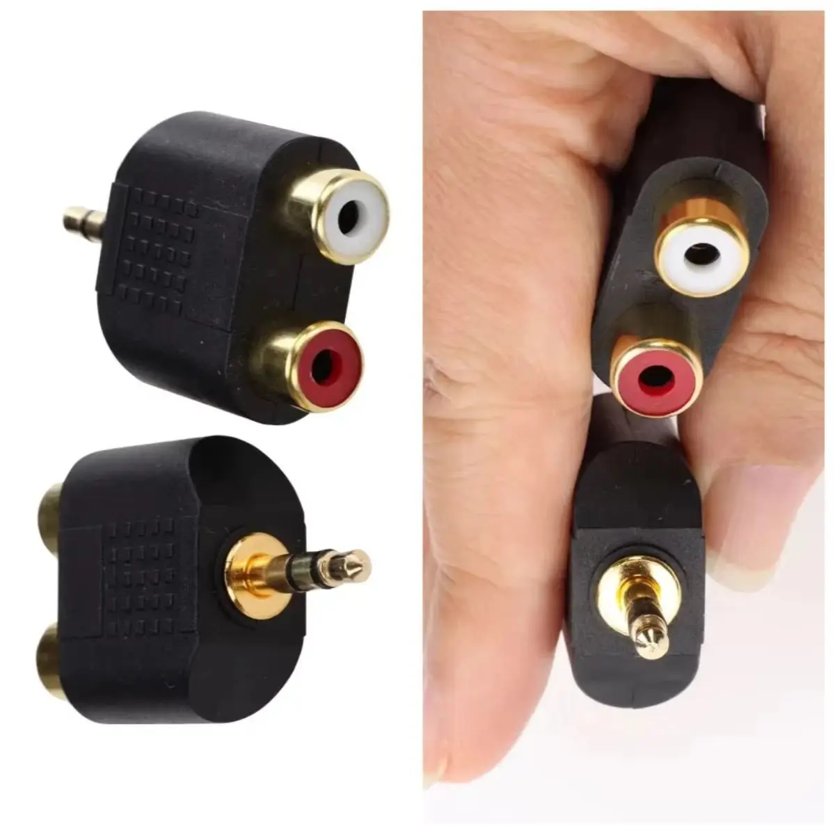 300pcs 3.5mm Stereo Male Jack To 2 RCA Female Adapter Cold Plated Converter Splitter Connector For Earphone Computer Speaker