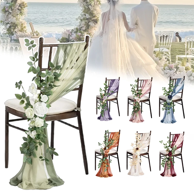 

1PC Wedding Chair Back Decor Artificial Flower Wedding Veil Decoration for Indoor Outdoor Ceremony Party Aisle Easy To Maintain
