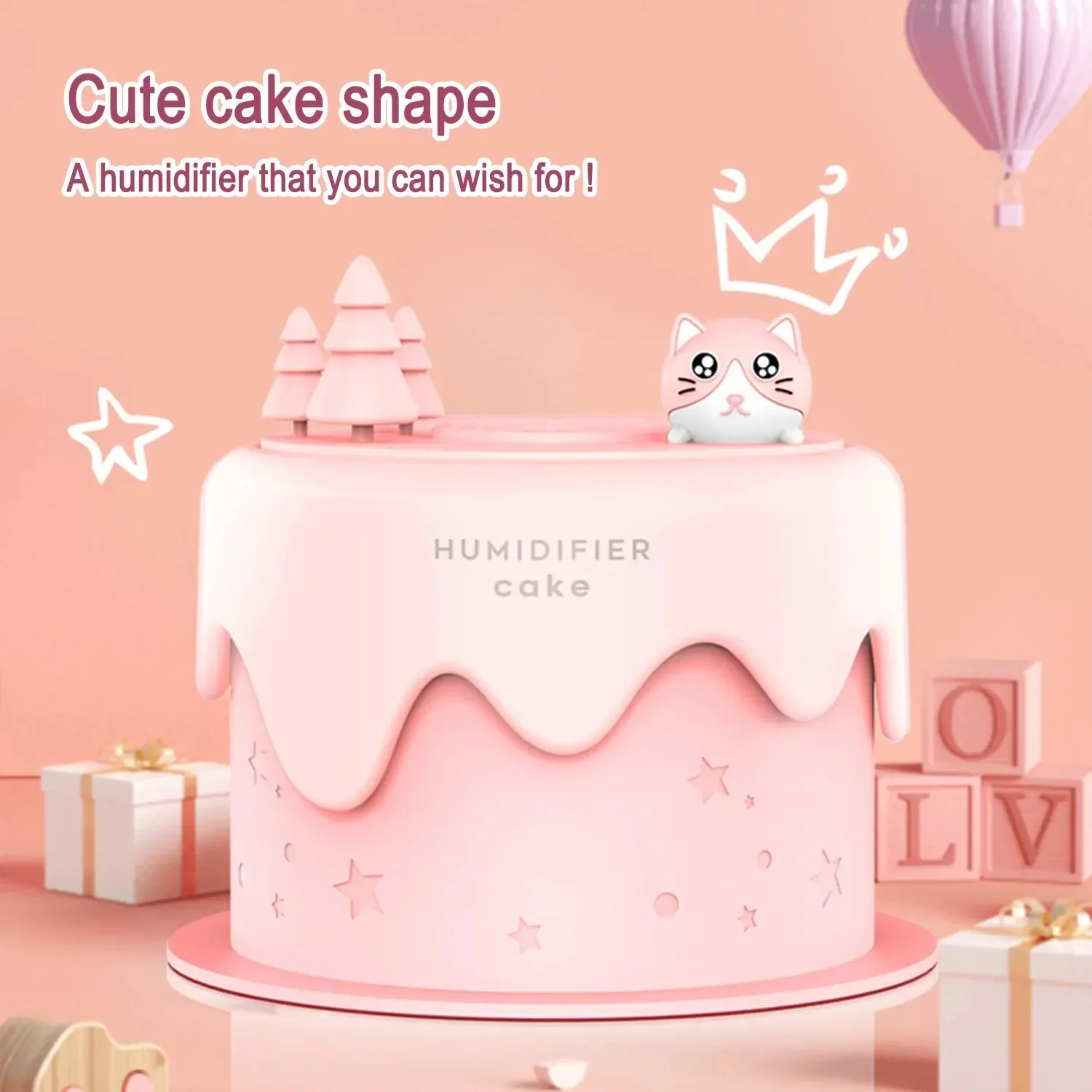 

300ml Capacity Humidifier Cat Cupcake Shape Humidifier Silent Fog Volume Humidifier with Colorful Lights for Home Office Bedroom