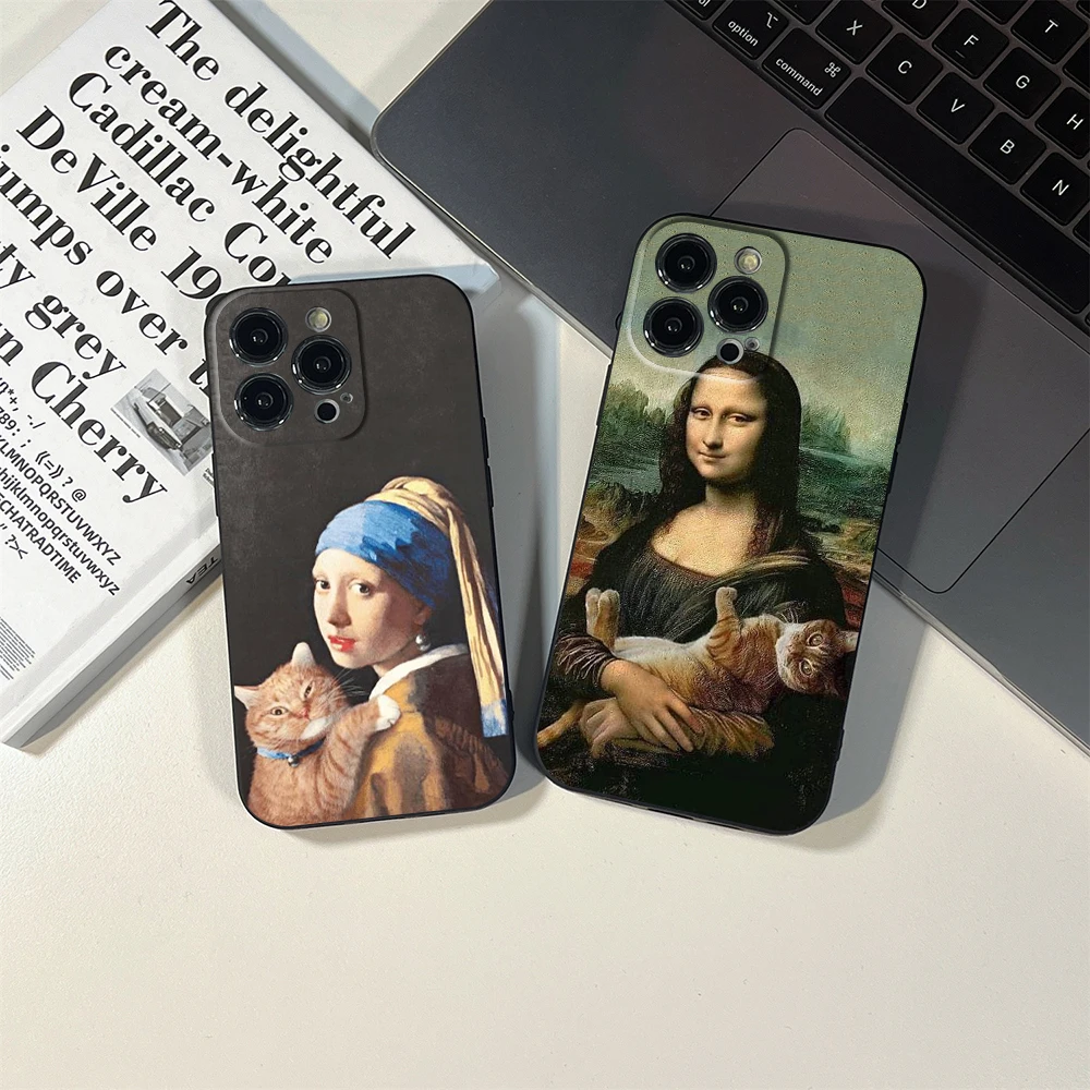 Leonardo Da Vinci Mona Lisa Pat Cat Art Phone Case for IPhone 14 13 Mini 11 12 Pro XR XS MAX 8 X 7 Se Plus 13 Pro 14 Covers