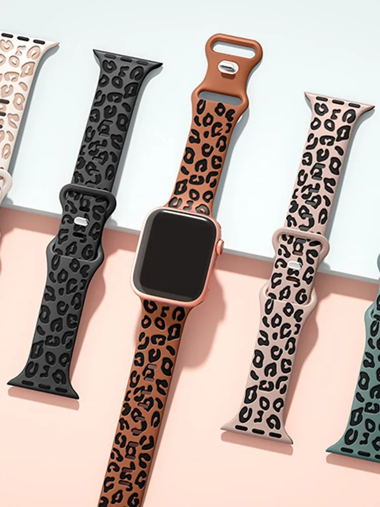 Leopard Engraved Straps For Apple Watch Band 45mm 44mm 49mm 41mm 46 40mm Correa Bracelet Iwatch Series 10 9 8 7 SE 6 5 3 Ultra 2