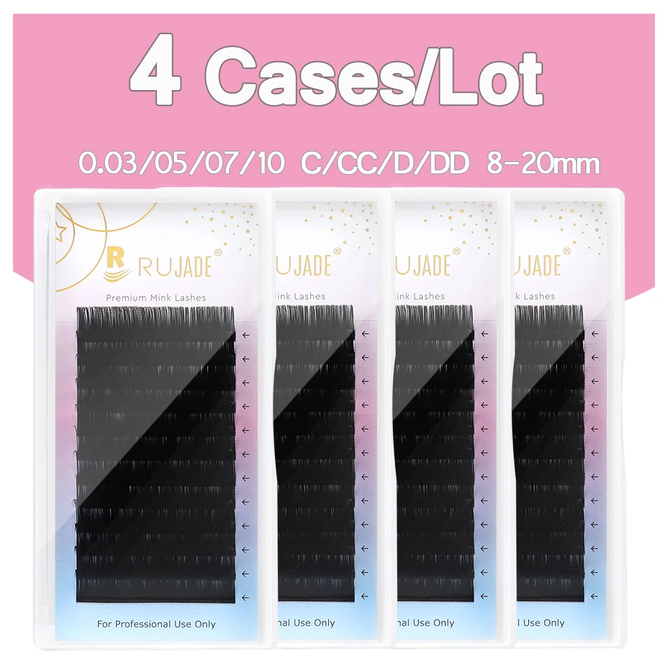 

RUJADE 4 Cases 5-25mm Lashes Matte Black Cashmere Eyelash Extensions Volume Individual Eyelashes 0.03 0.05 0.07 0.10 Faux Cilios