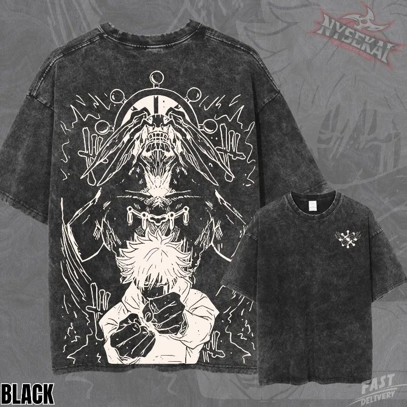 Camiseta gráfica The Ten Shadows Mahoraga Summon Heavyweight Vintage Wash Oversized Urban Streetwear Pump Cover