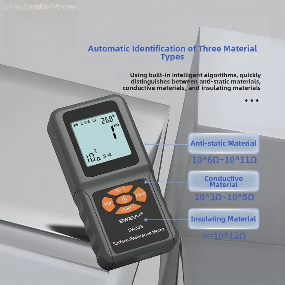 Handheld For surface resistance meter with backlight LCD and grounding probe for accurate resistivity and ground check