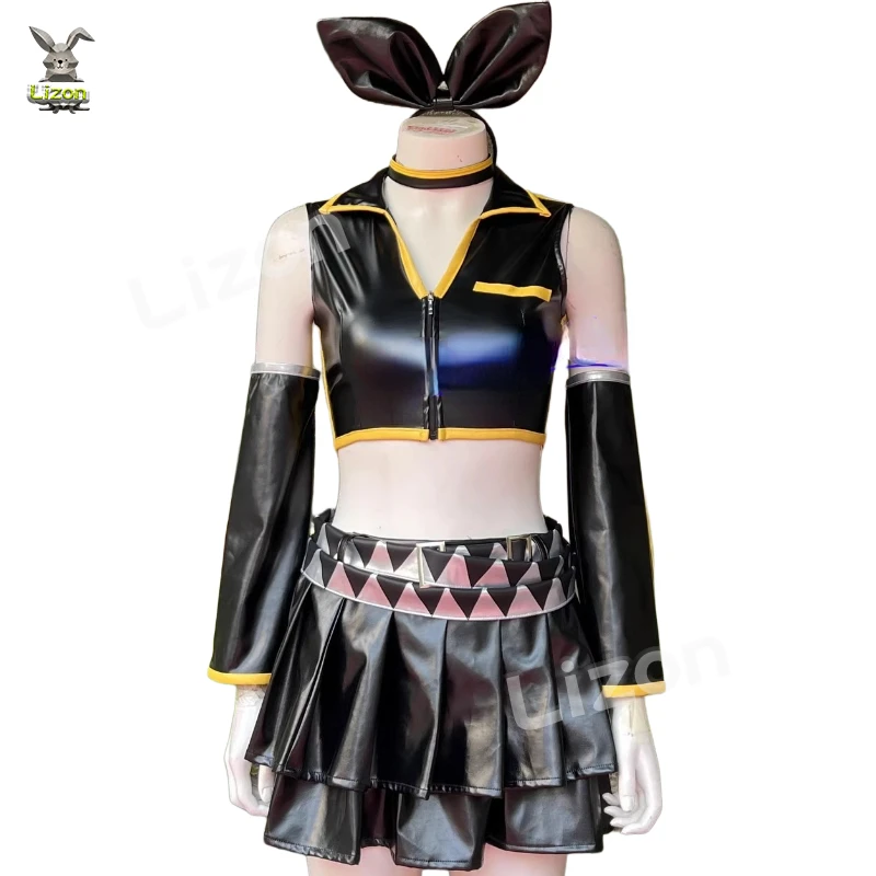 Anime Game Rin Cosplay Costume Adult Unisex Leather PU Top Shorts Suit Halloween Punk Party Outfit Uniform