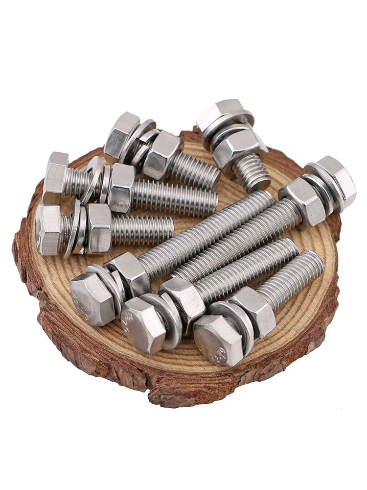 10/20 304 Stainless Steel External Hexagon Screw Bolt With Washer Nut Set M3 M4 M5 Outer Hex Head Bolts Set For Electric Machine