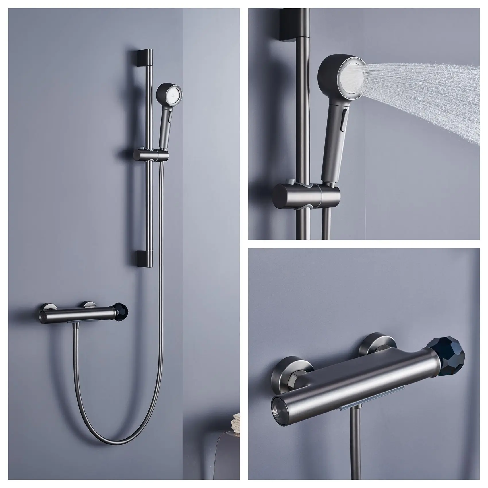 

Gunmetal Brass Shower Faucet Set Shower Head Bathroom Mixer Tap
