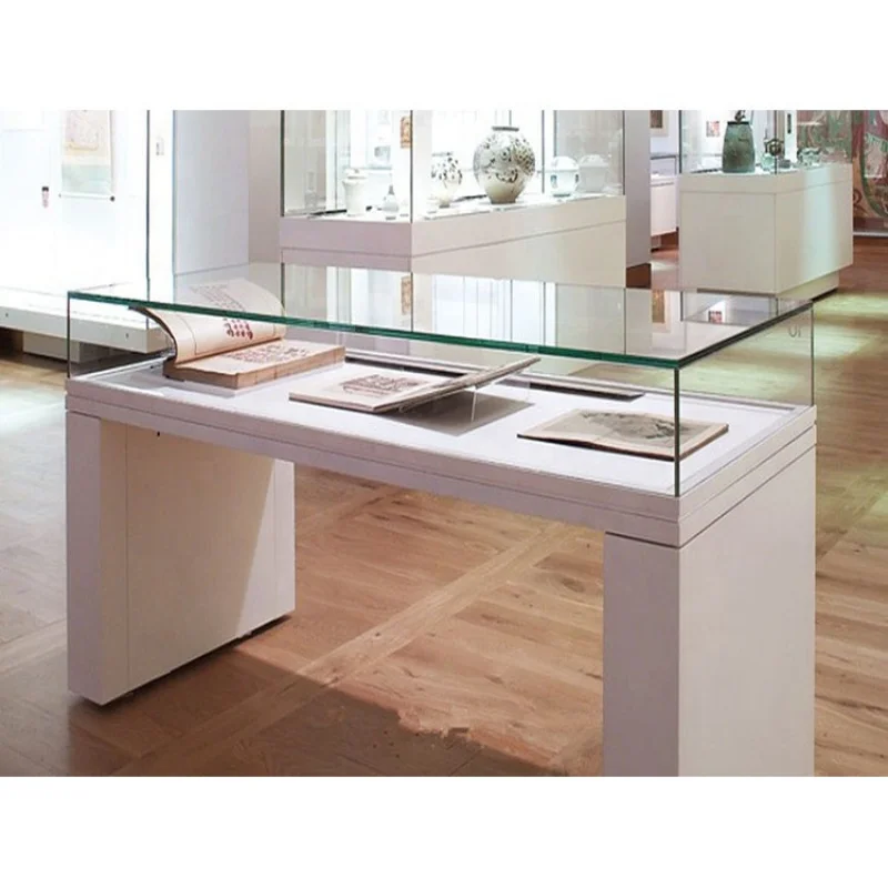 

Custom. metal museum display table with tempered glass cube