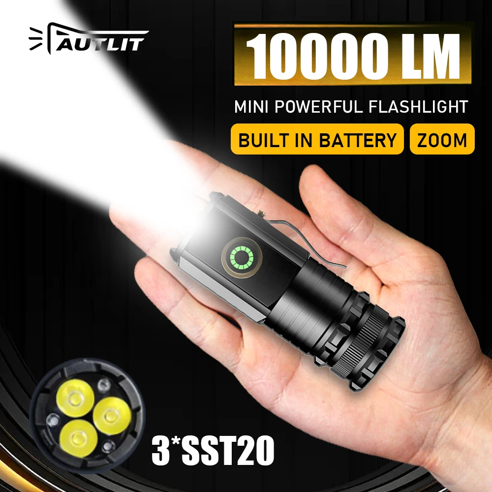 

3 LED SST20 Mini LED Flashlight TYPE-C Rechargeable Portable EDC Torch Emergency Camping Lantern with Magnet Use 18350 Battery