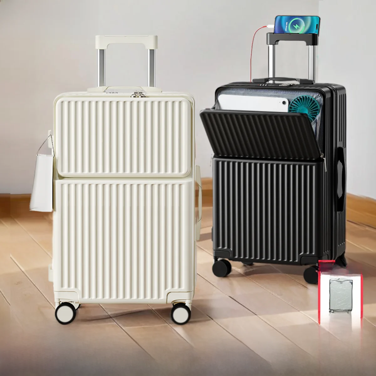 

ex 20-28 Inch Faionable Travel Suitcase with Loable Rolling Wheels Polyester ABS PC Material M Fem Version