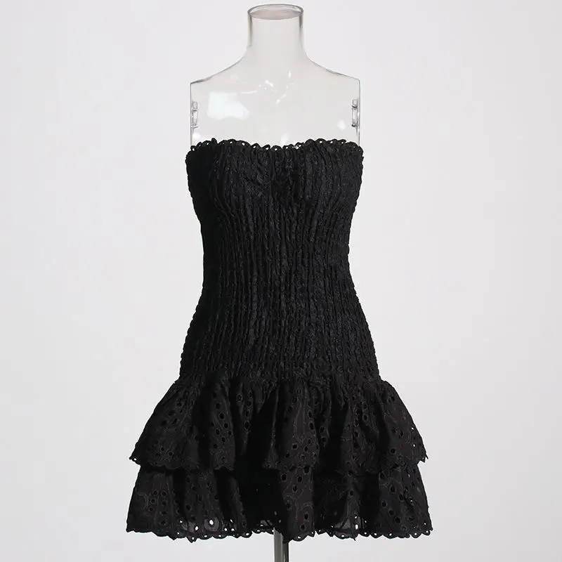 Ele uitgehold bloemenborduurwerk afslanken ort Dr dames lente 2025, hoge taille Svel bedrukte vakantie Sle