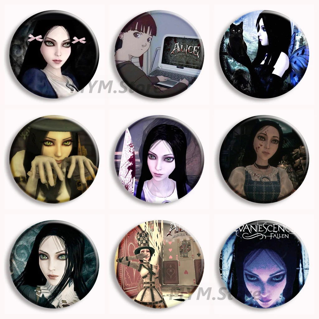 Alice Madness Returns-Pin de botón suave de Anime, broches estéticos de princesa Alice, insignia, bolsa, accesorios de decoración, regalos para coleccionar jugadores