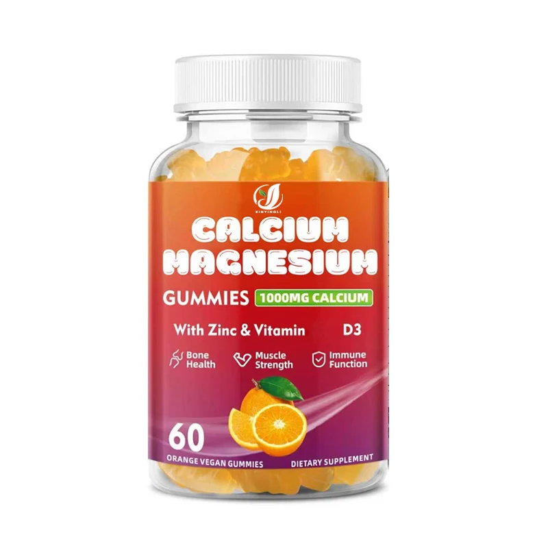 Gomitas de calcio de 1000 mg que contienen vitamina D3, K2, potasio, calcio, magnesio y zinc, utilizadas para huesos e inmunidad.