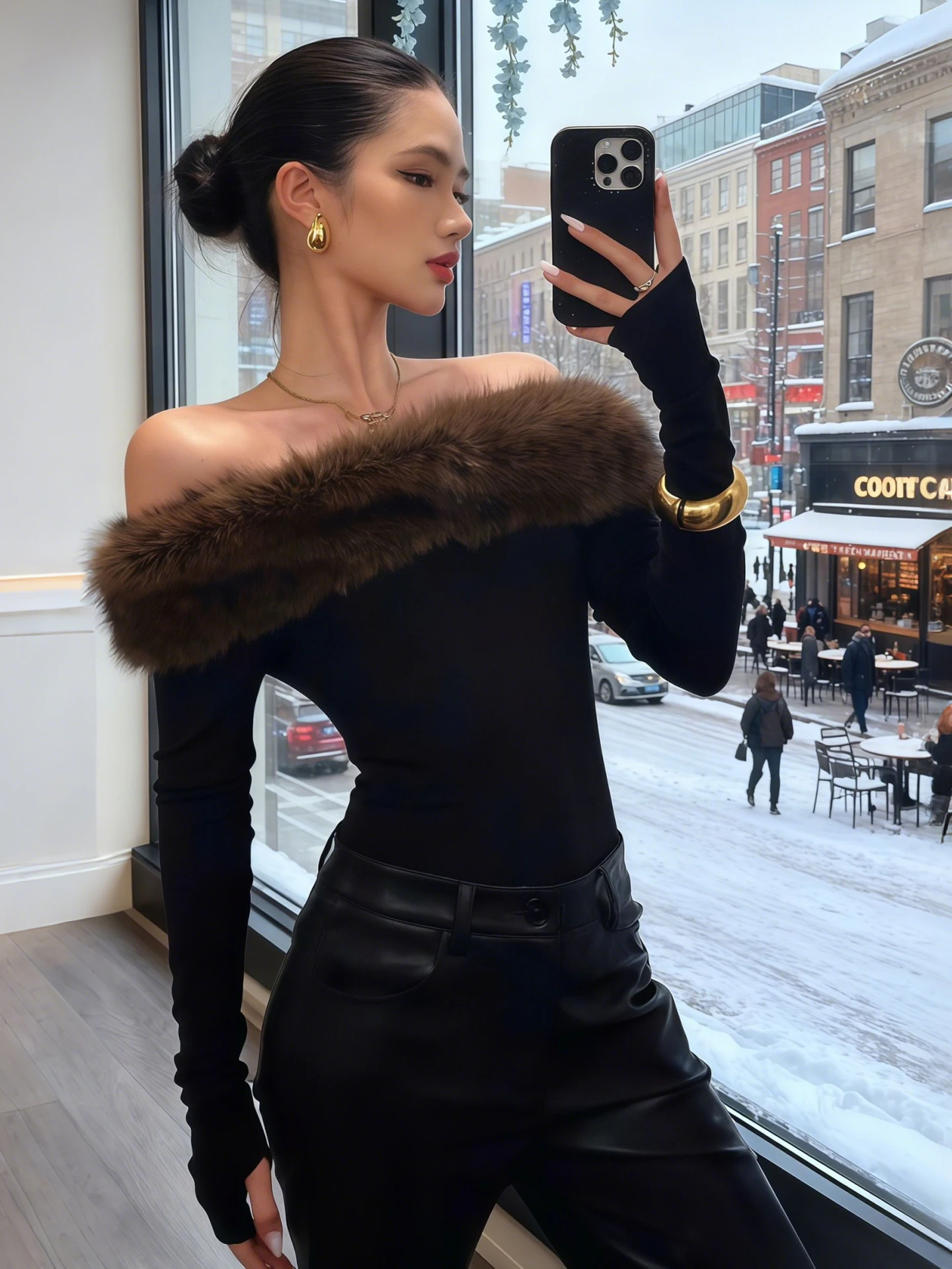 

Сексуальная женская футболка с меховым воротником и одним открытым плечом, длинный рукав, приталенный крой, базовый слой, хлопок/полиэстер, весна